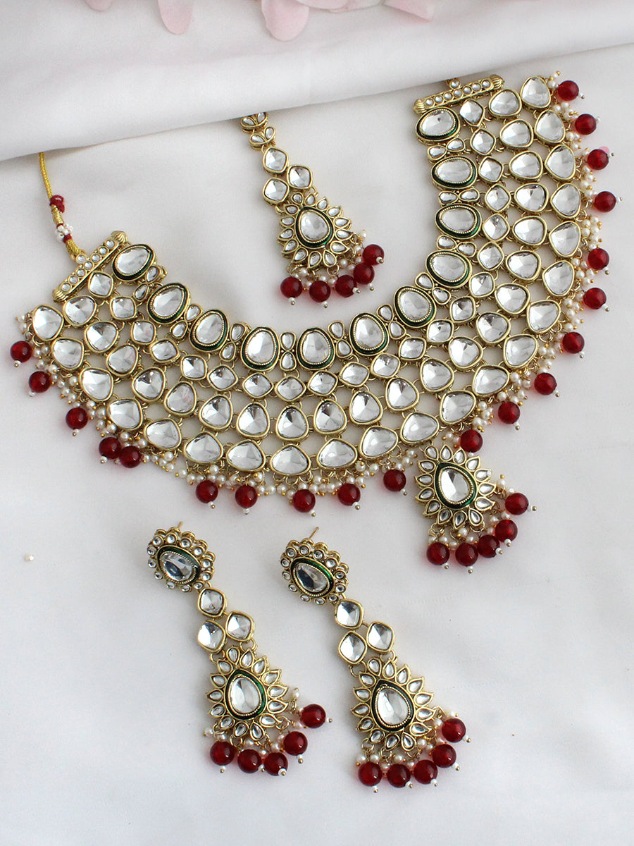 Navika Necklace Set-Maroon