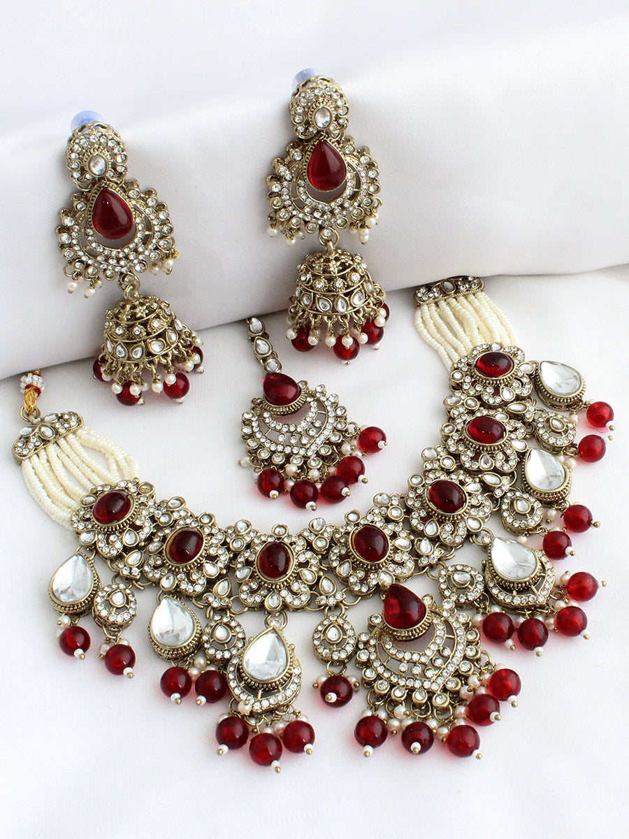 Drisha Necklace Set-Maroon