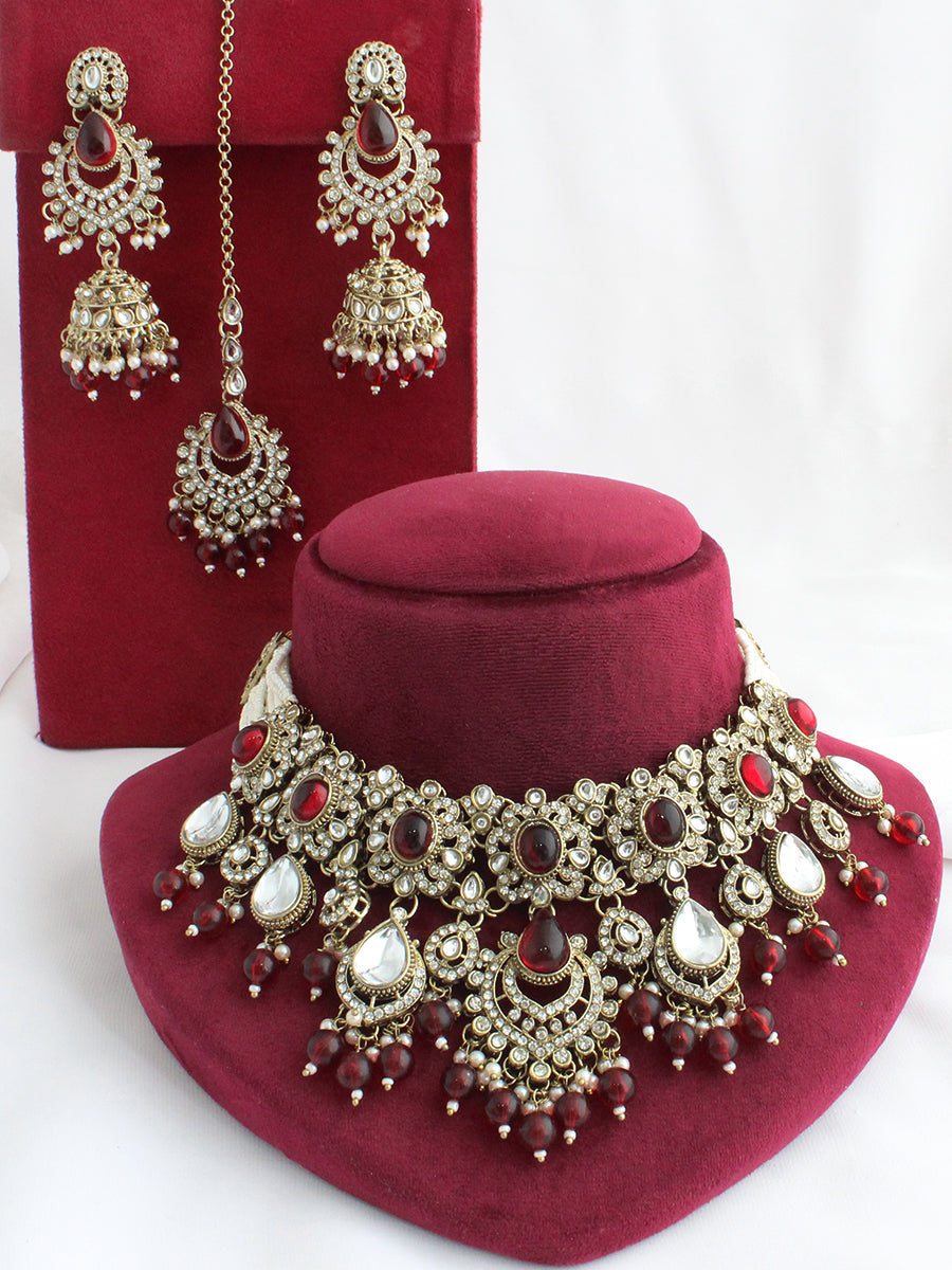 Drisha Necklace Set-Maroon