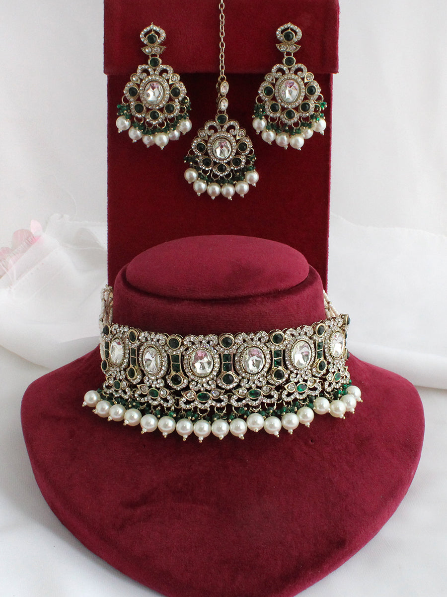 Miraya Choker Necklace Set-Green
