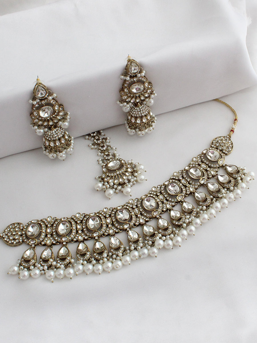 Eshal Choker Necklace Set-White