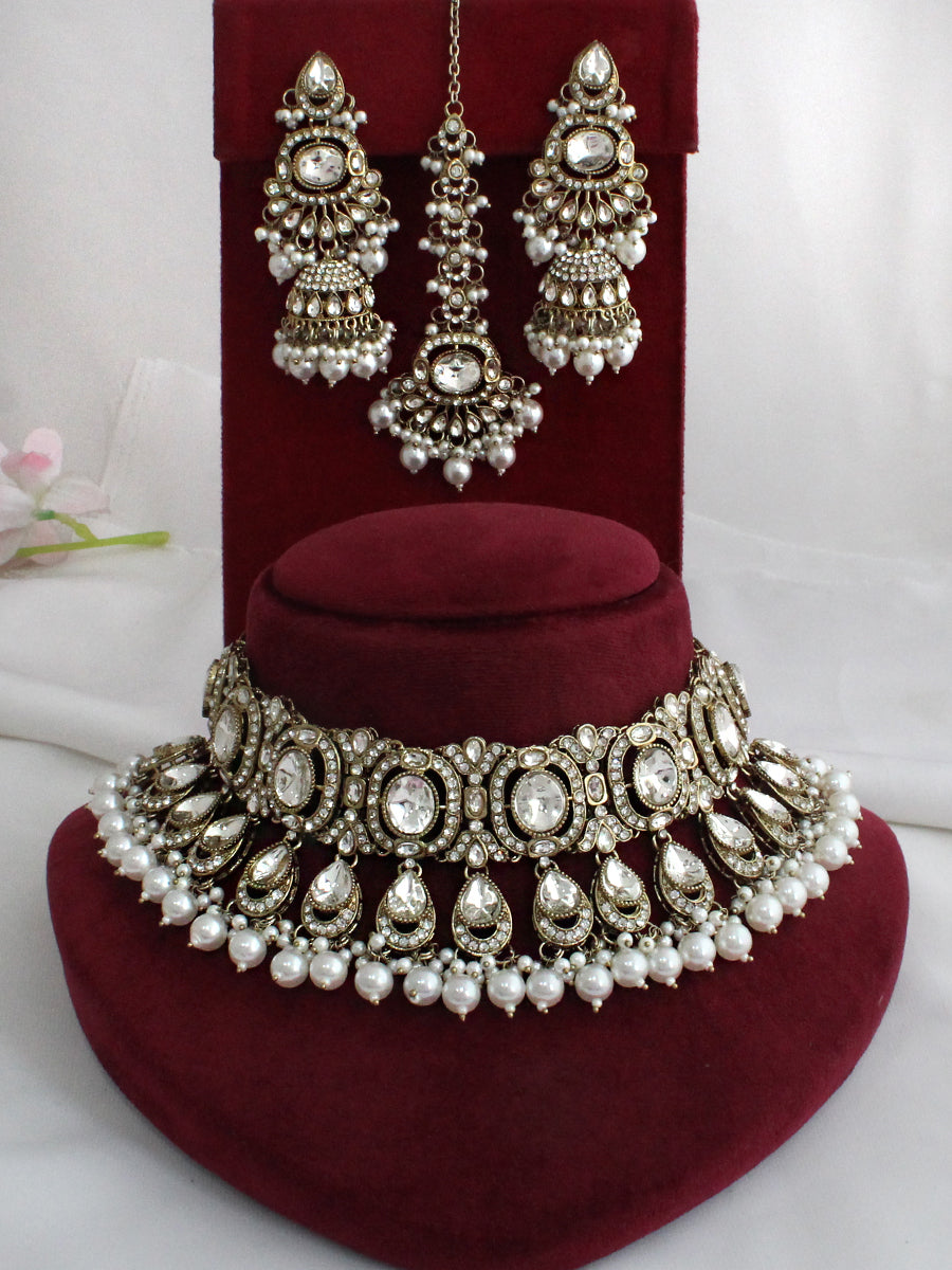 Eshal Choker Necklace Set-White