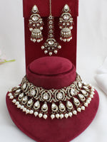 Eshal Choker Necklace Set-Maroon