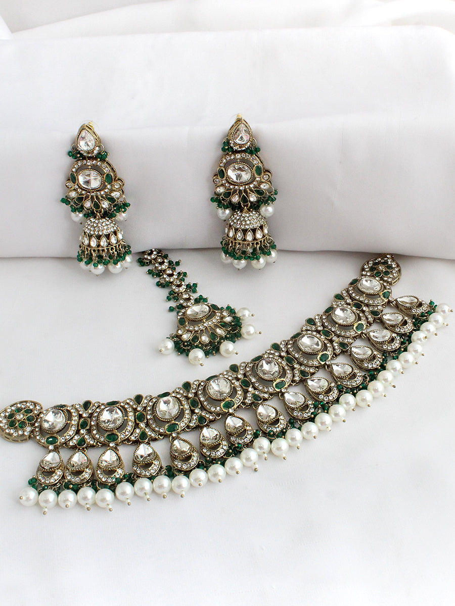 Eshal Choker Necklace Set-Green