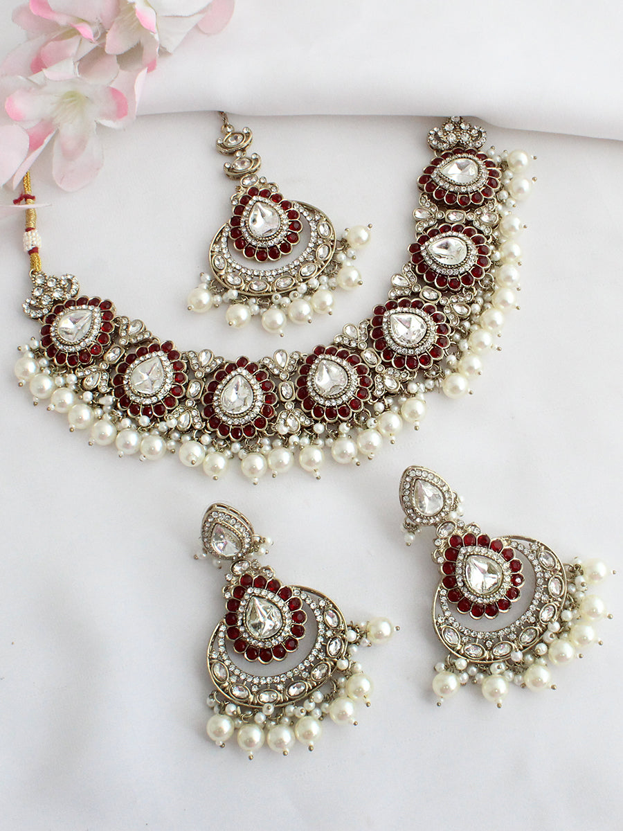 Ivana Necklace Set-Maroon