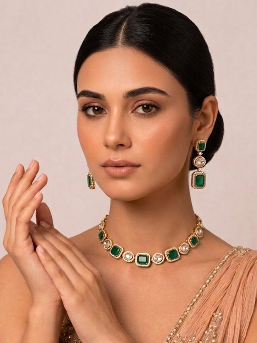 Mayra Necklace Earring Set-Green