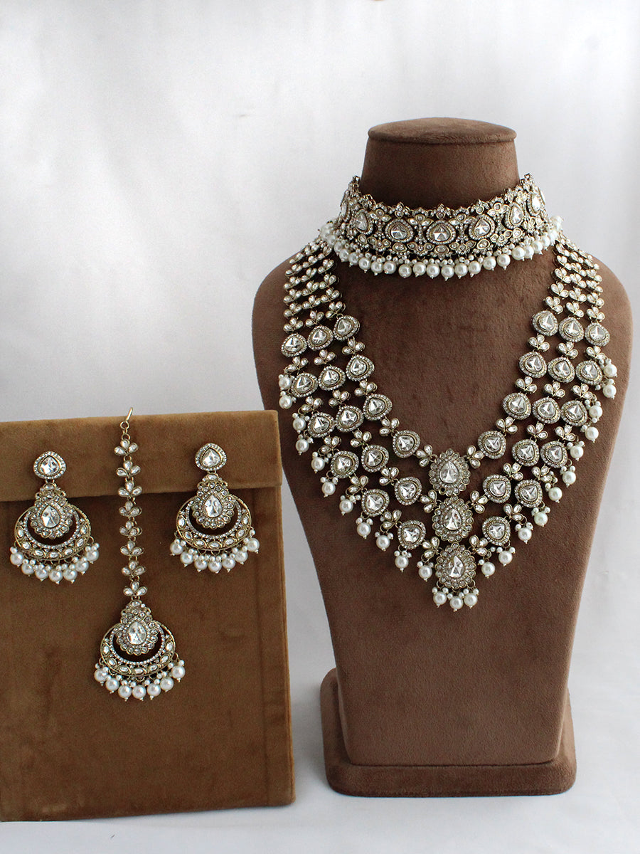Sanvika Layered Necklace Set-White