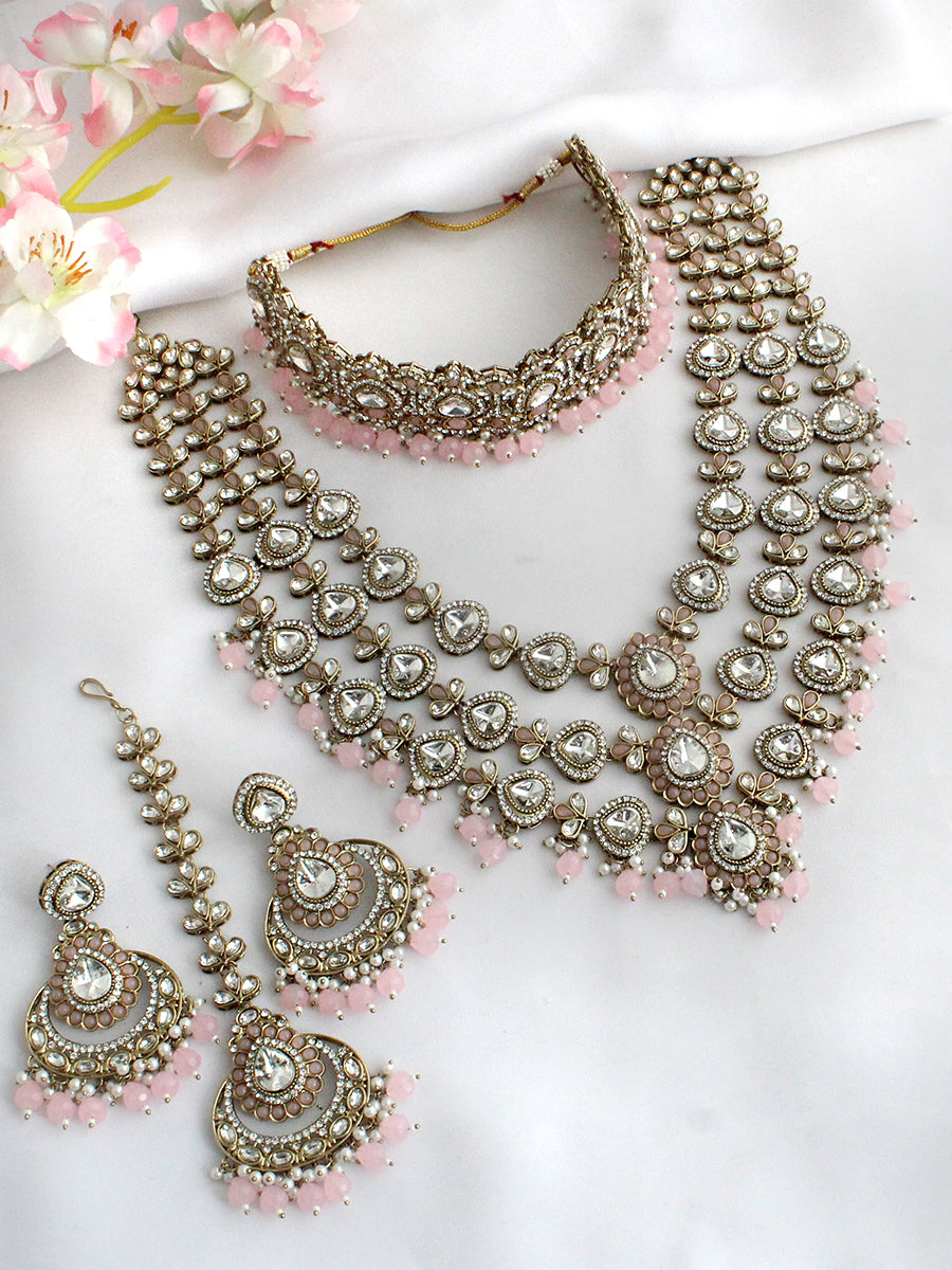 Sanvika Layered Necklace Set-Pastel Pink