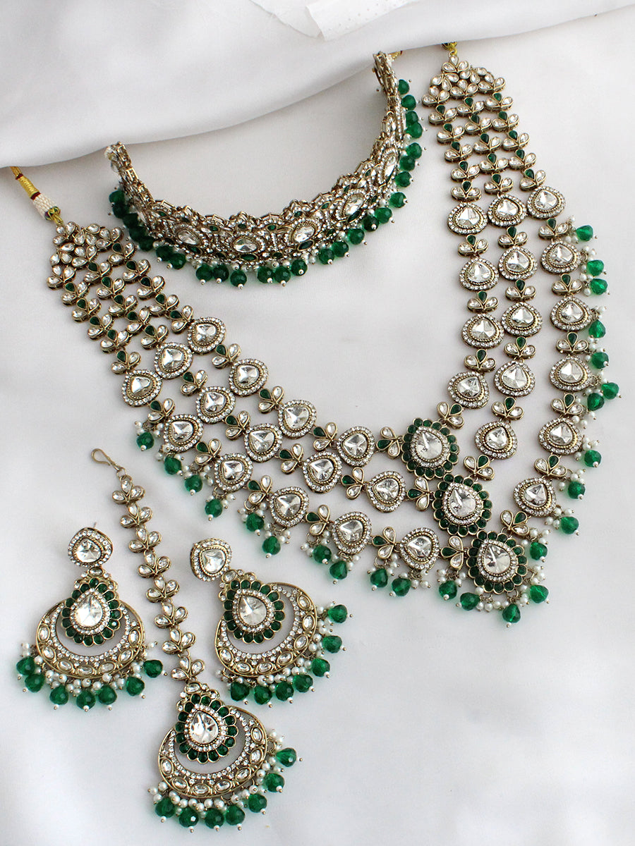 Sanvika Layered Necklace Set-Green