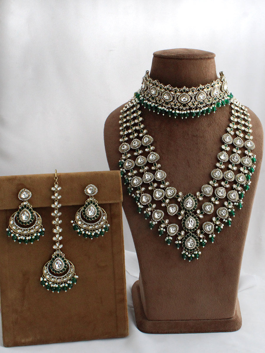 Sanvika Layered Necklace Set-Green