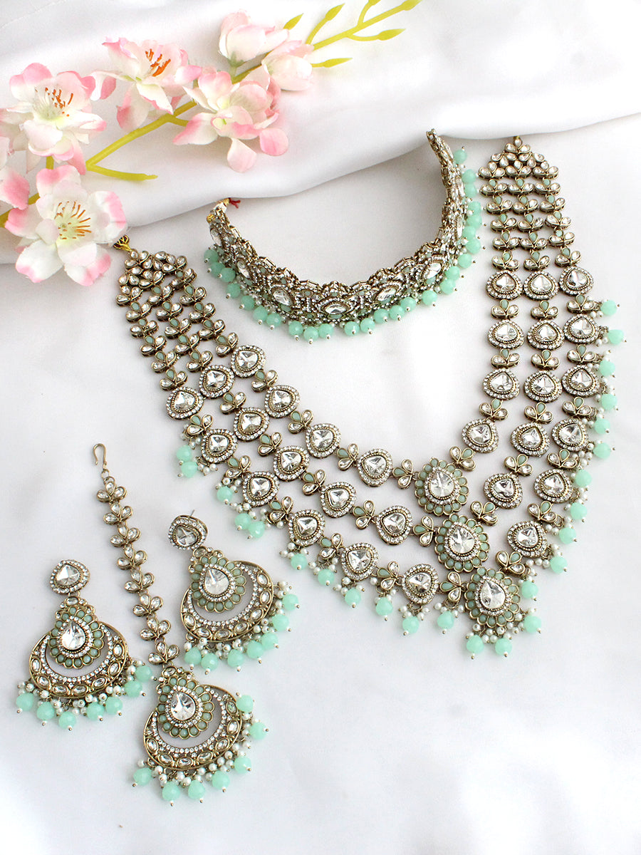Sanvika Layered Necklace Set-Mint Green
