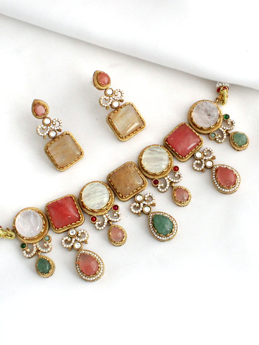 Rhea Choker Necklace Set-Multicolor