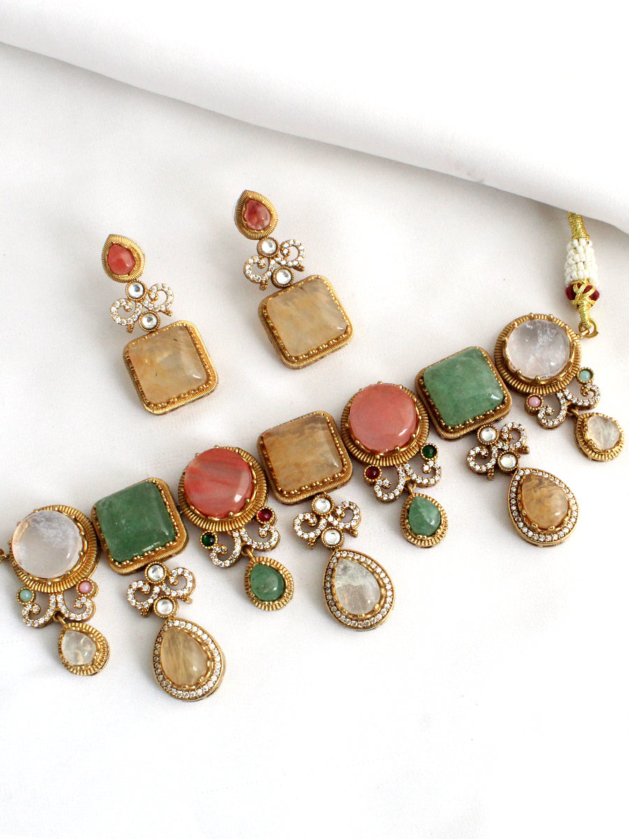 Rhea Choker Necklace Set-Multicolor