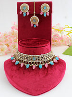  Bhumi necklace set -Pastel Pink / Turquoise