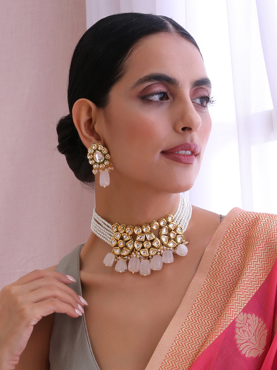 Vaani Kundan Choker Necklace Set Bollywood Style Necklace Set for Indian Outfits
