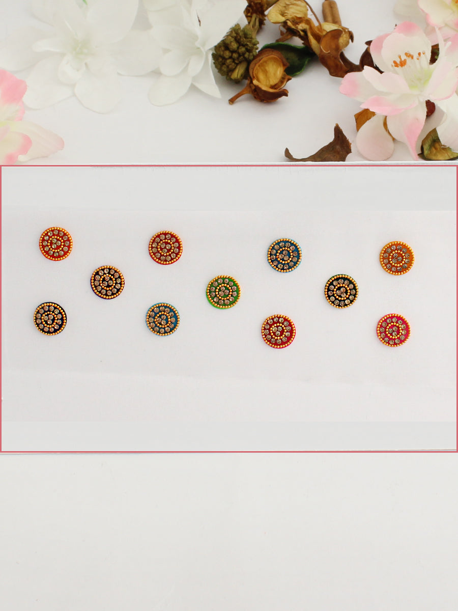 Multi Color Stone Border Bindi Card Stone Bindis for Mehndi & Festive Looks