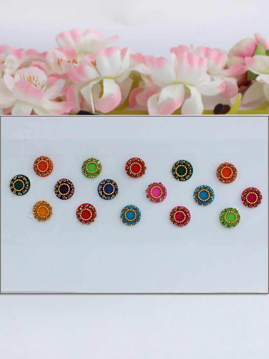 Stone Border Round shape Multi Color Bindi Card Traditional Indian Bindis for Cultural Celebrations
