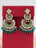 Neeti Kundan Long Earrings-Green