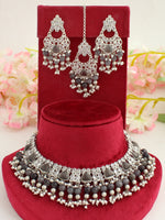 Anamika Necklace Set-Grey